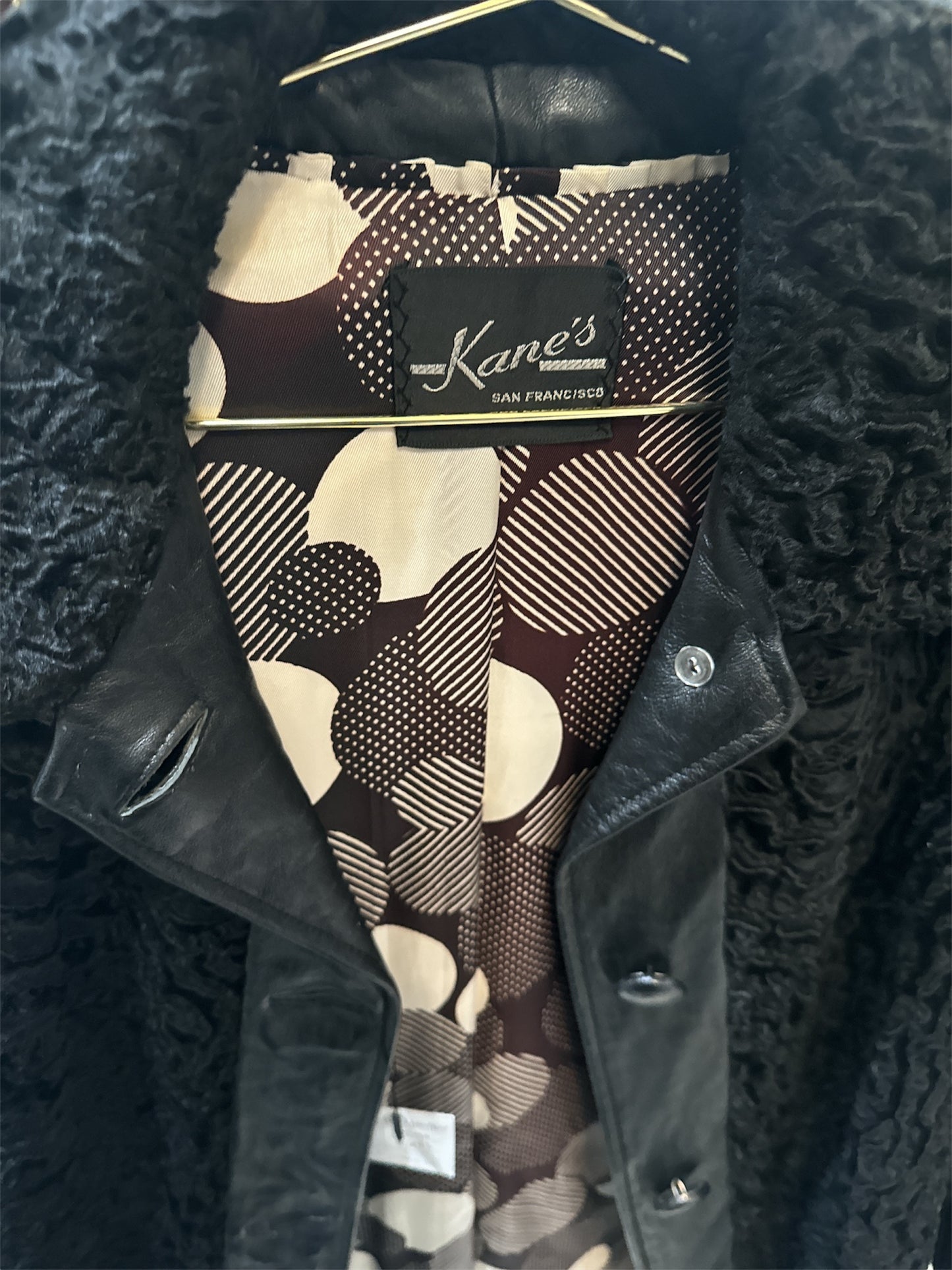 Vintage kane’s of San Francisco black lamb & black leather coat.
size 6