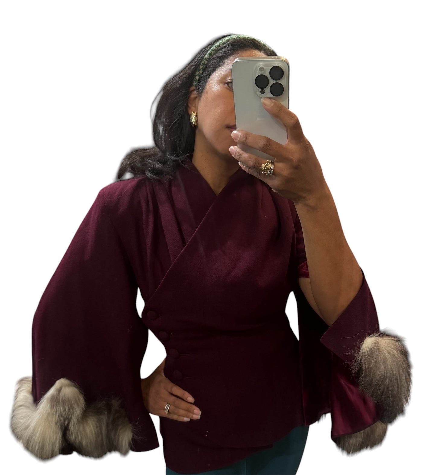 Vintage 1940’s Lilli Ann burgundy fur trim jacket