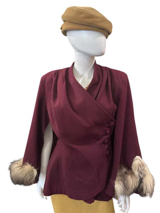 Vintage 1940’s Lilli Ann burgundy fur trim jacket