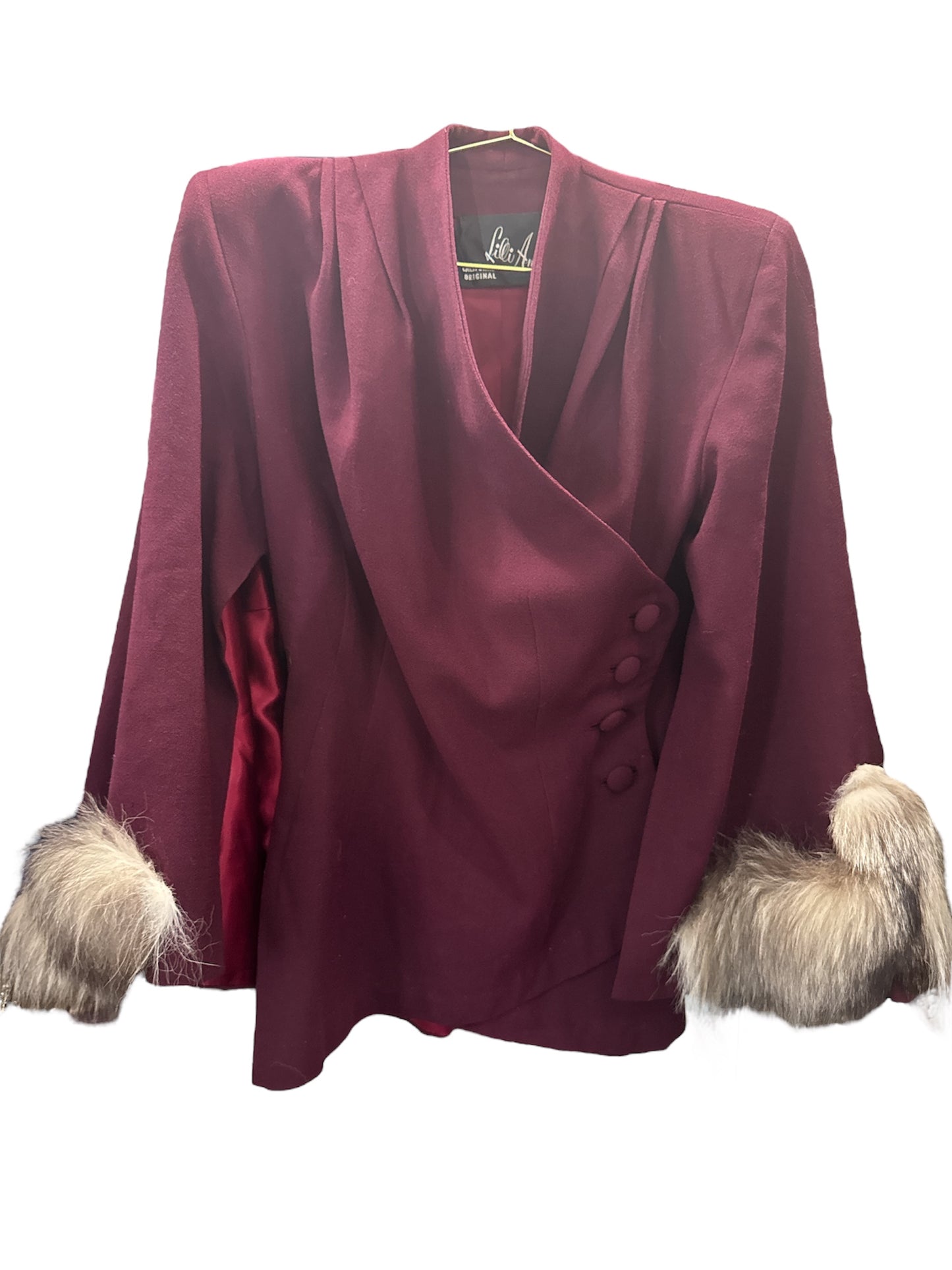 Vintage 1940’s Lilli Ann burgundy fur trim jacket