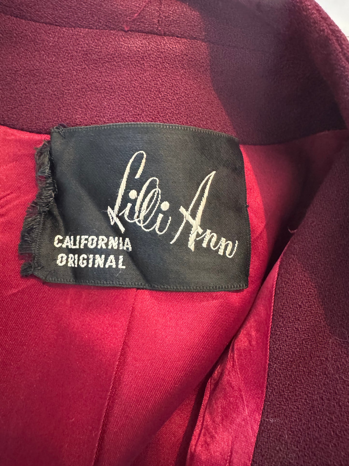 Vintage 1940’s Lilli Ann burgundy fur trim jacket