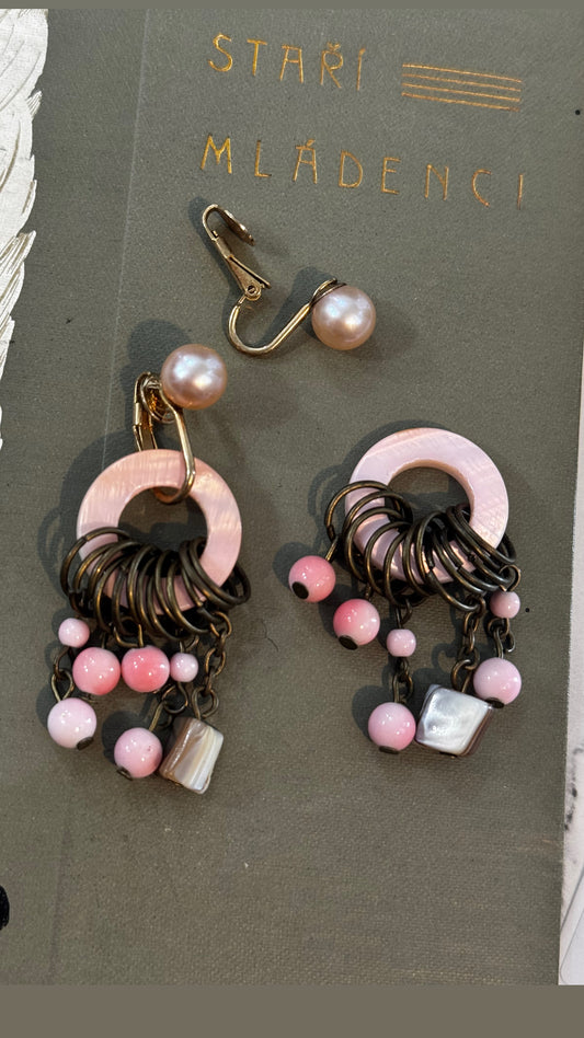 Vintage pink pearl 2 in 1 earrings