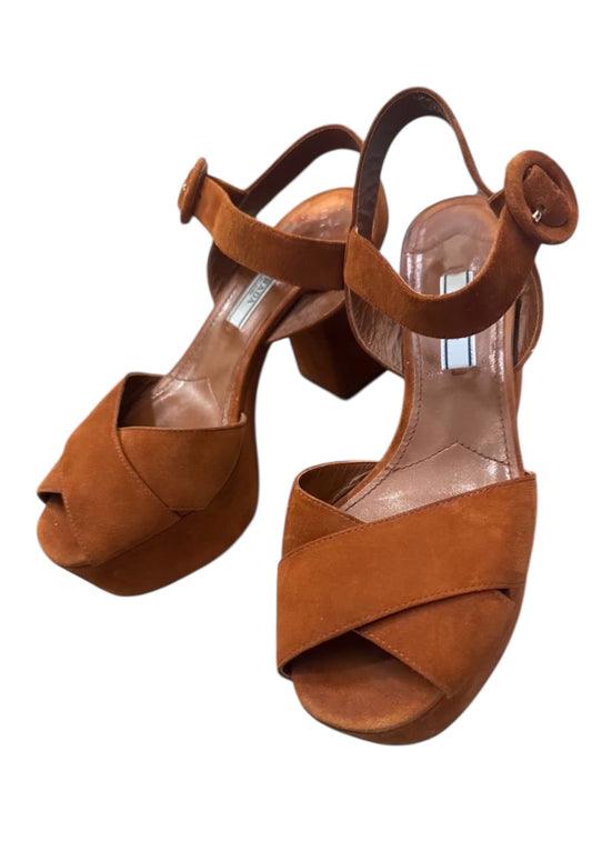 Vintage Prada cognac block heel sandals