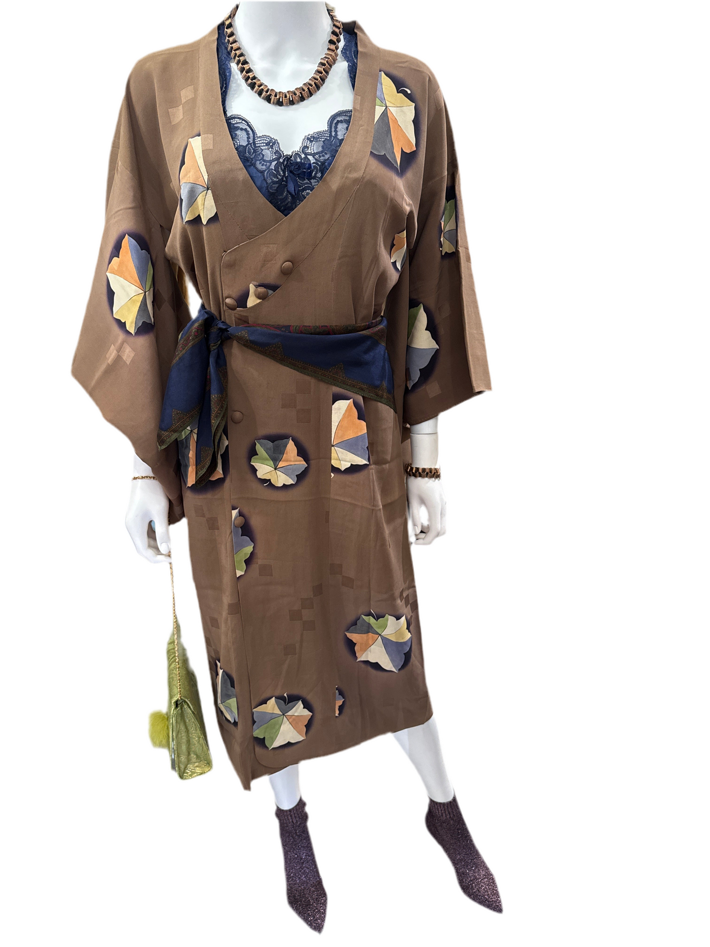 Vintage taupe brown silk kimono